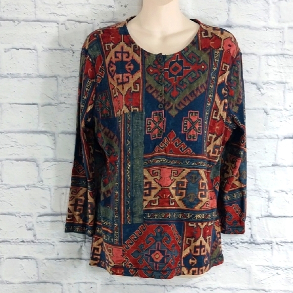 Lauren Ralph Lauren Top Southwest Design Long Sleeve Sz XL - Picture 1 of 4